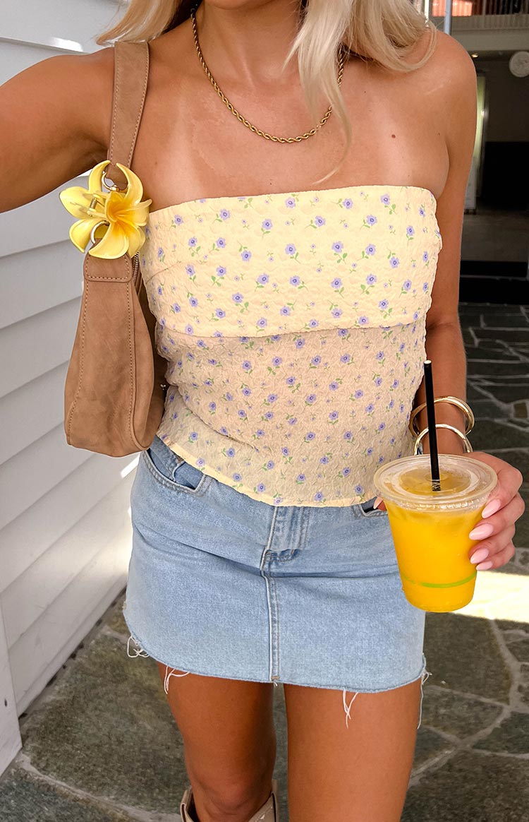 Lou Lou Yellow Floral Strapless Top Image