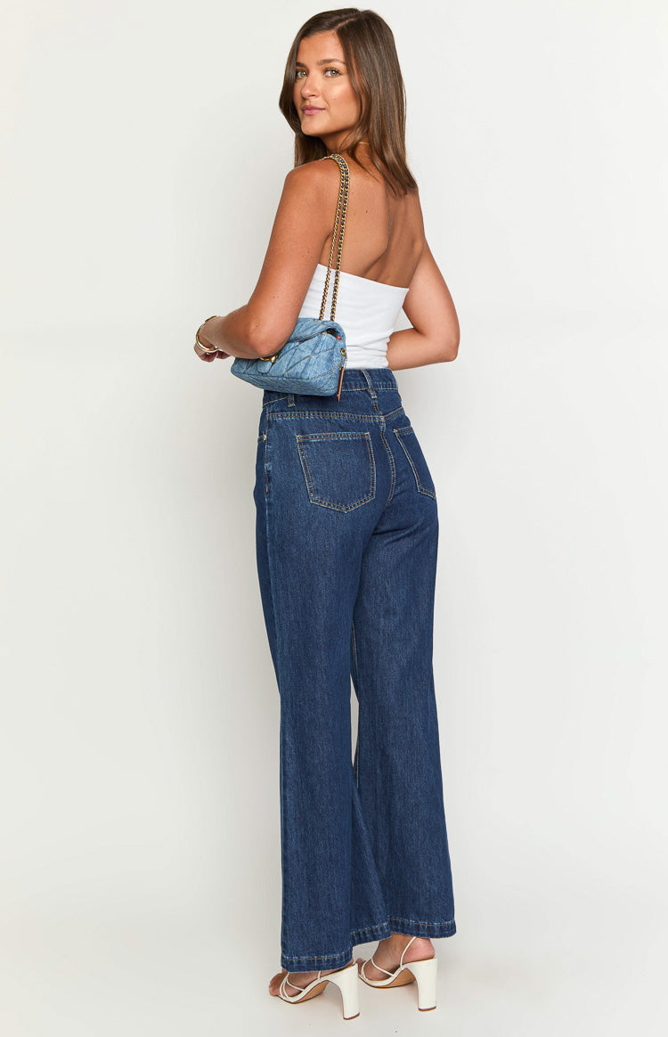 Lenny Dark Blue Denim Flare Jeans Image