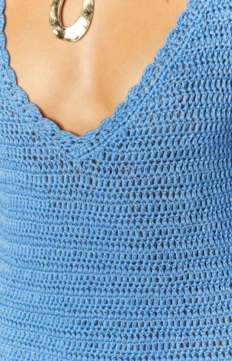 Li Blue Crochet Long Sleeve Mini Dress Image