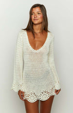 Li White Crochet Long Sleeve Mini Dress – Beginning Boutique US