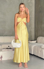 Lili Yellow Satin Strapless Maxi Dress Image