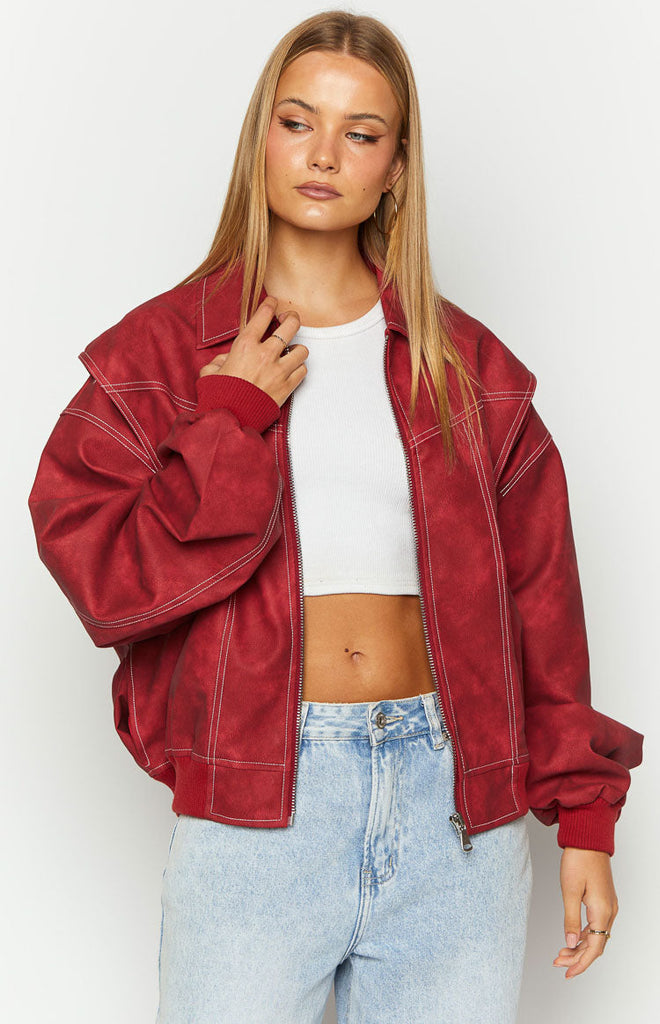 Lioness Vista Crimson Bomber Jacket – Beginning Boutique US