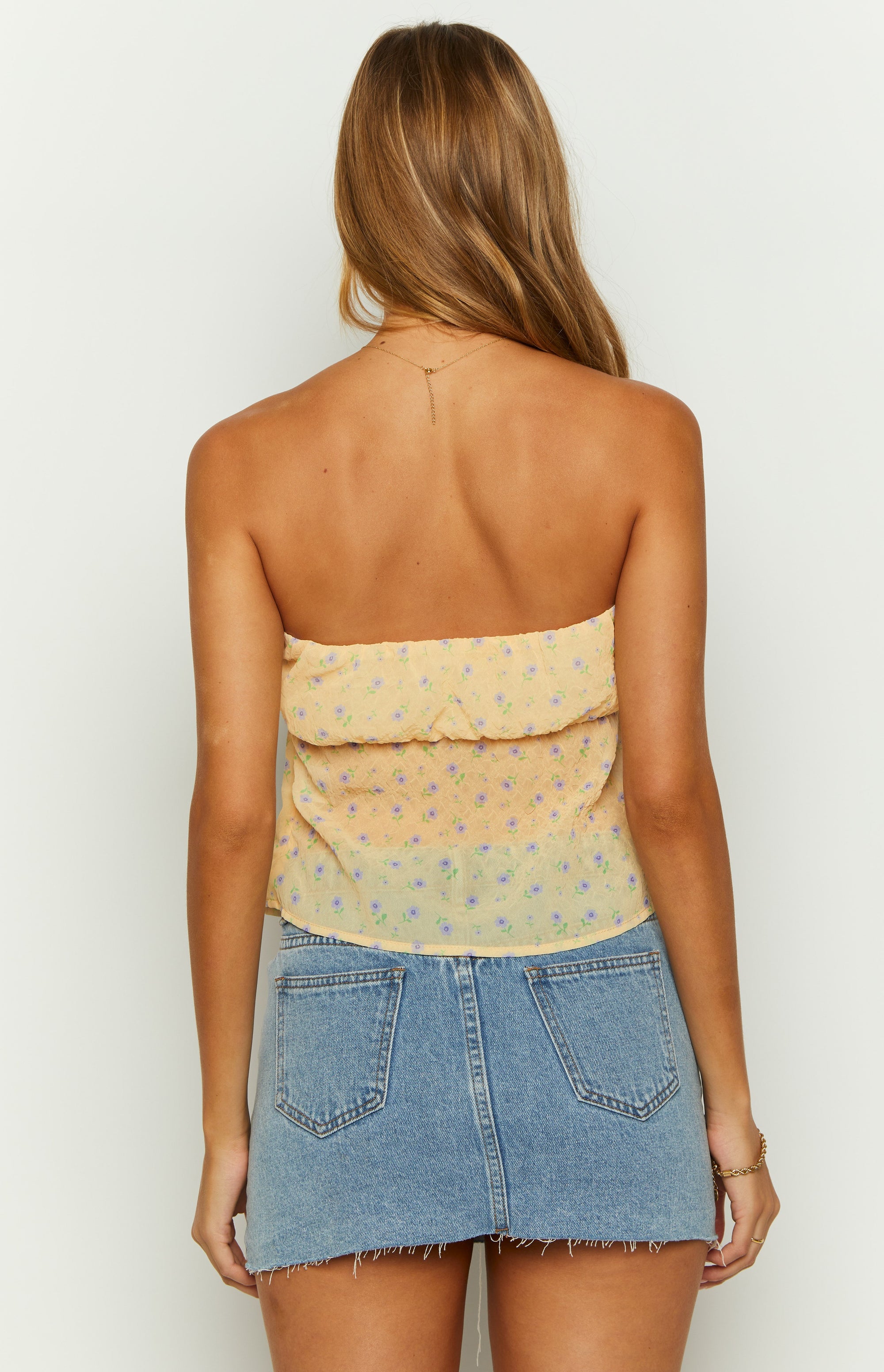 Adjustable Strapped Floral Corset Top Yellow I Lily Lulu