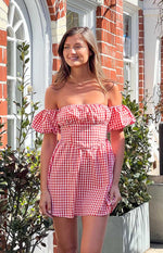 Love Lost Off The Shoulder Red Gingham Mini Dress Image