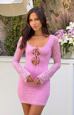 Love Me Pink Lace Long Sleeve Mini Dress Beginning Boutique US