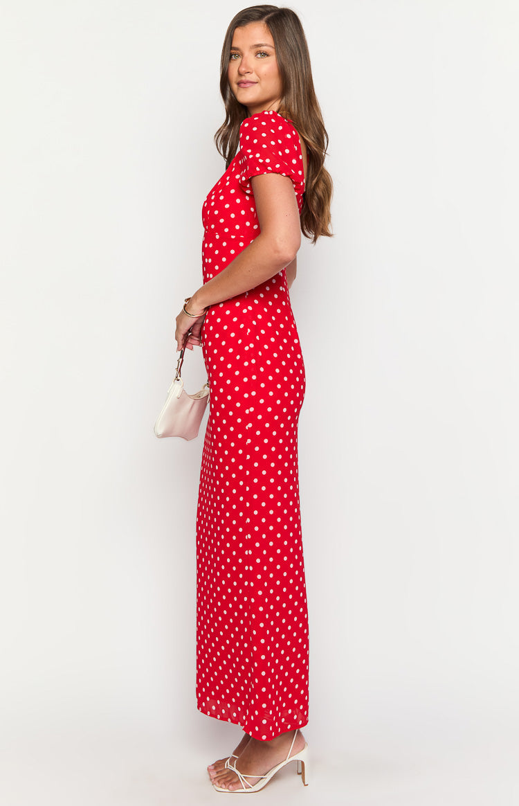 Lovella Red Polka Dot Maxi Dress Image