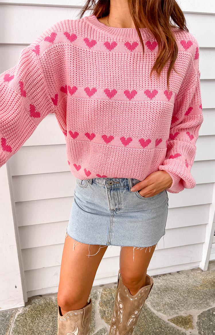 Lovey Pink Heart Stripe Jumper Image