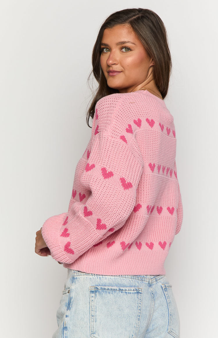 Lovey Pink Heart Stripe Jumper Image