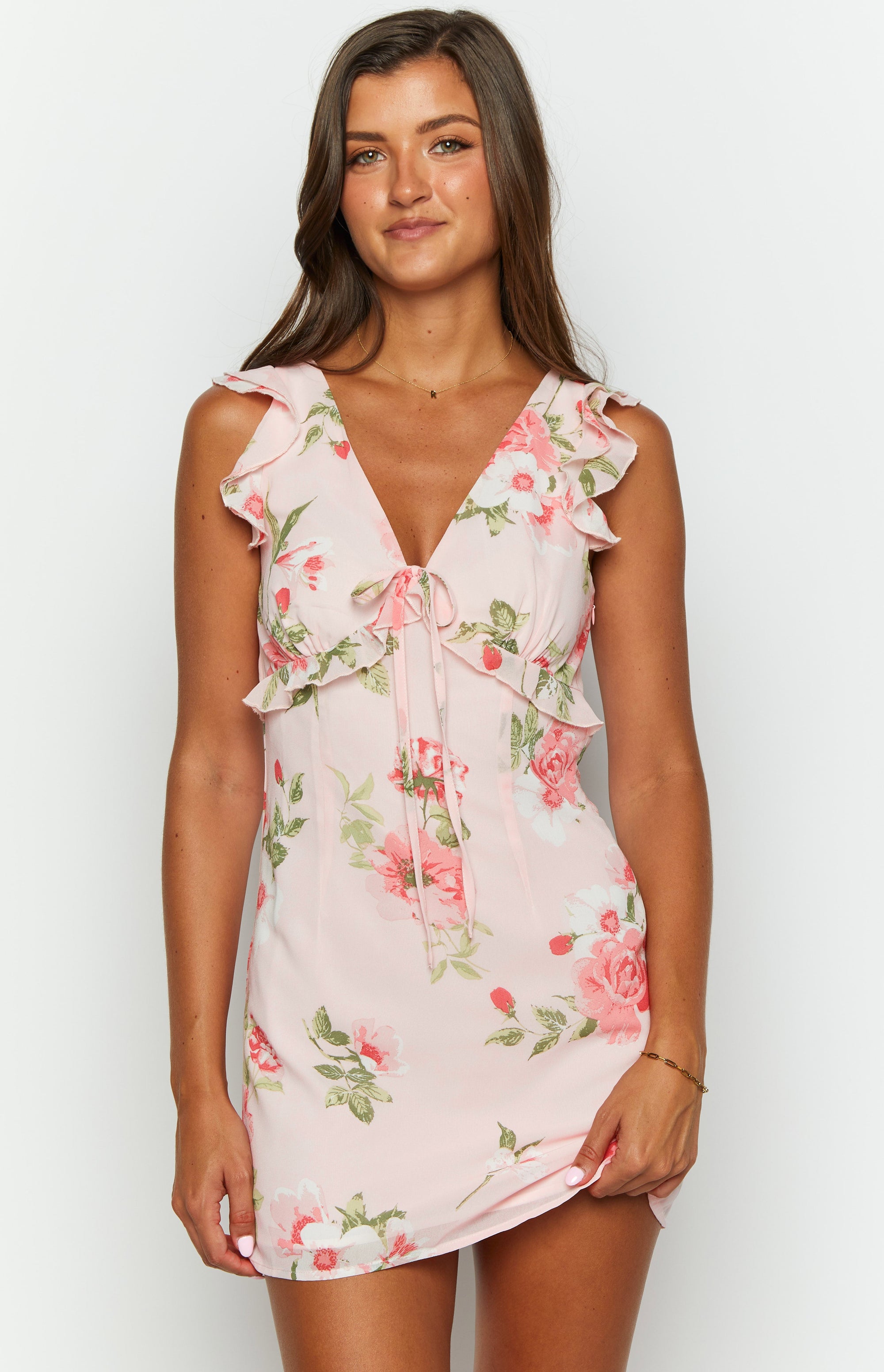 Luca White Floral Chiffon Mini Dress – Beginning Boutique US