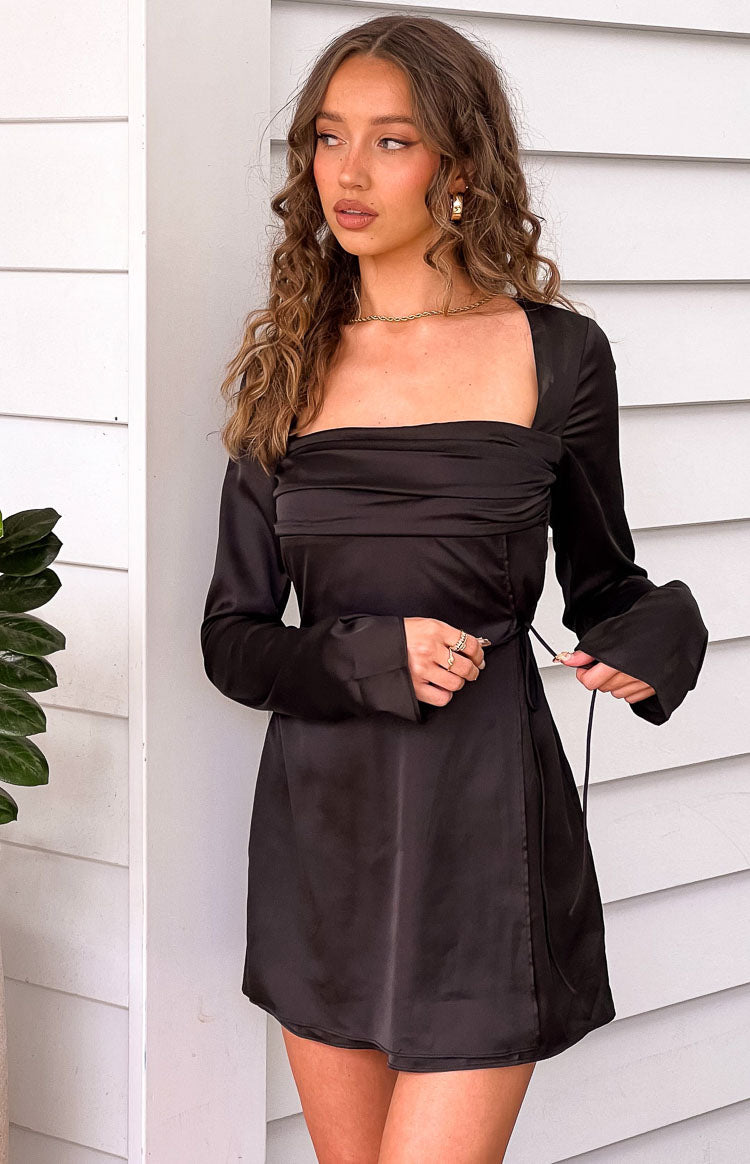 Black satin mini dress online