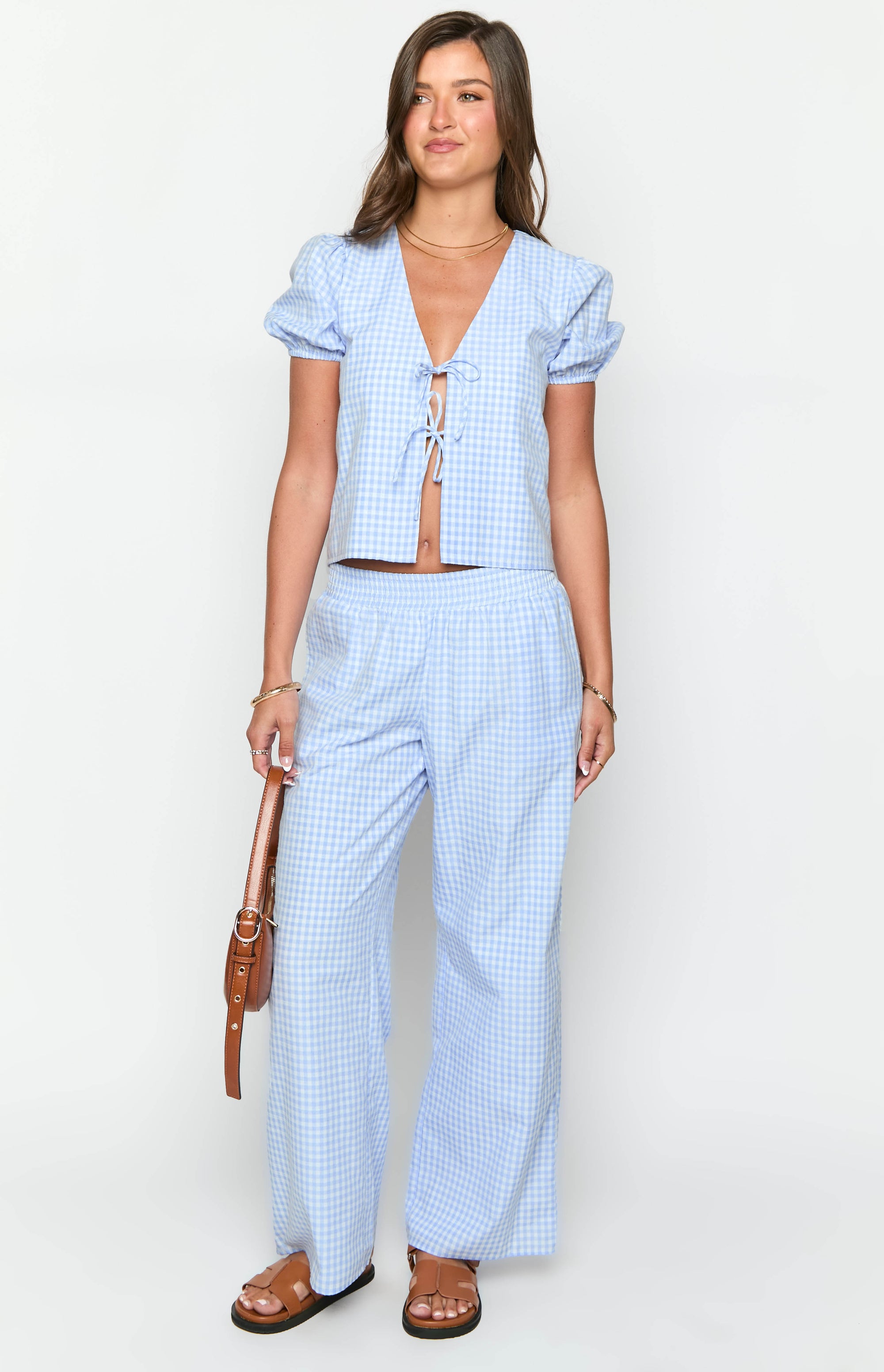 Fashion blue gingham pants