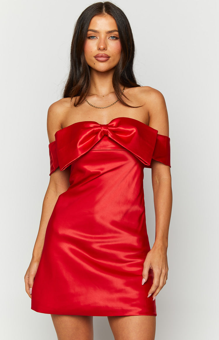 Lyla Red Off Shoulder Mini Dress – Beginning Boutique US