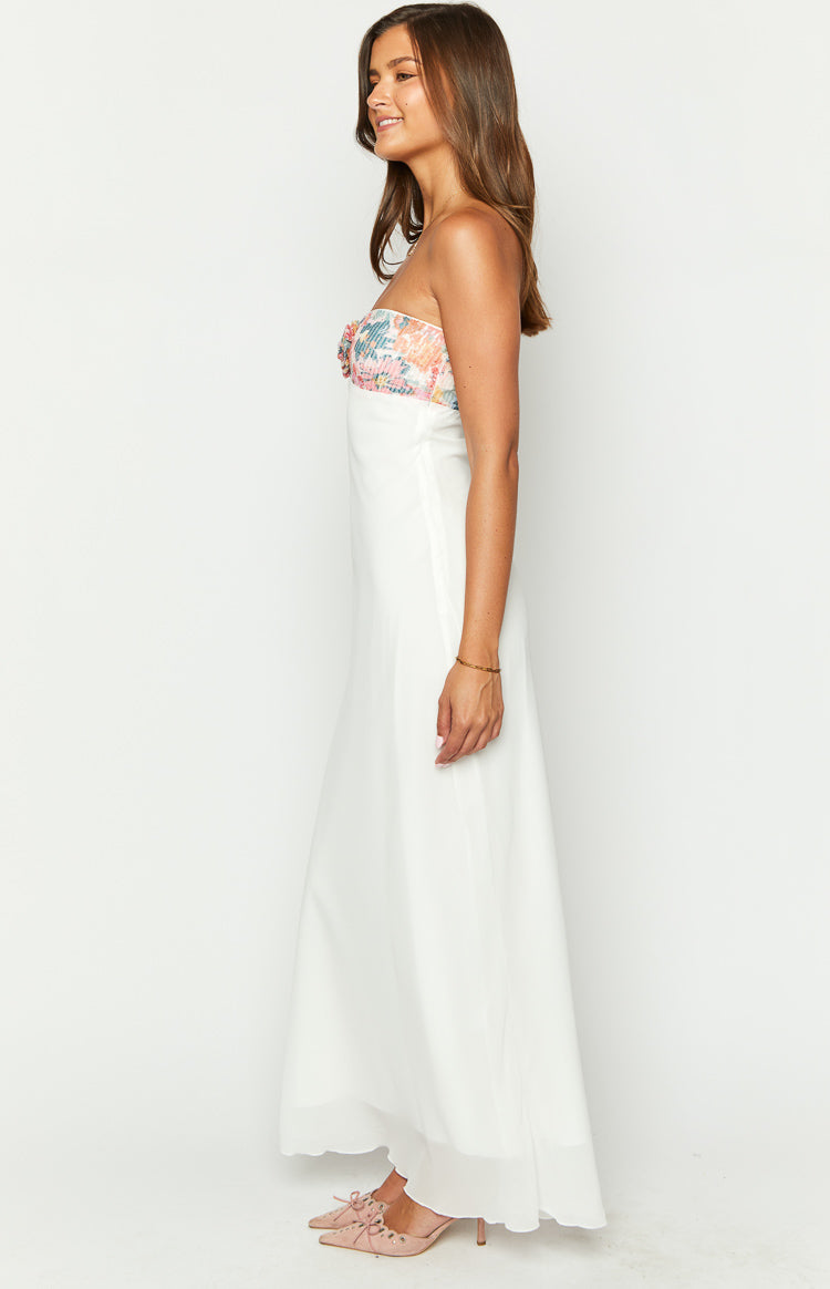 Lyric White Rose Sequin Strapless Maxi Dress Image