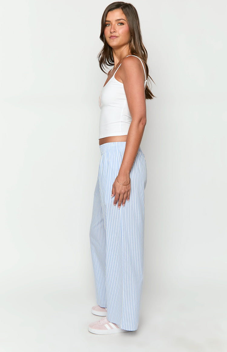 Mahalia Light Blue Stripe Pants Shop Pants by Beginning Boutique x Demetra Dias Online at Beginning Boutique