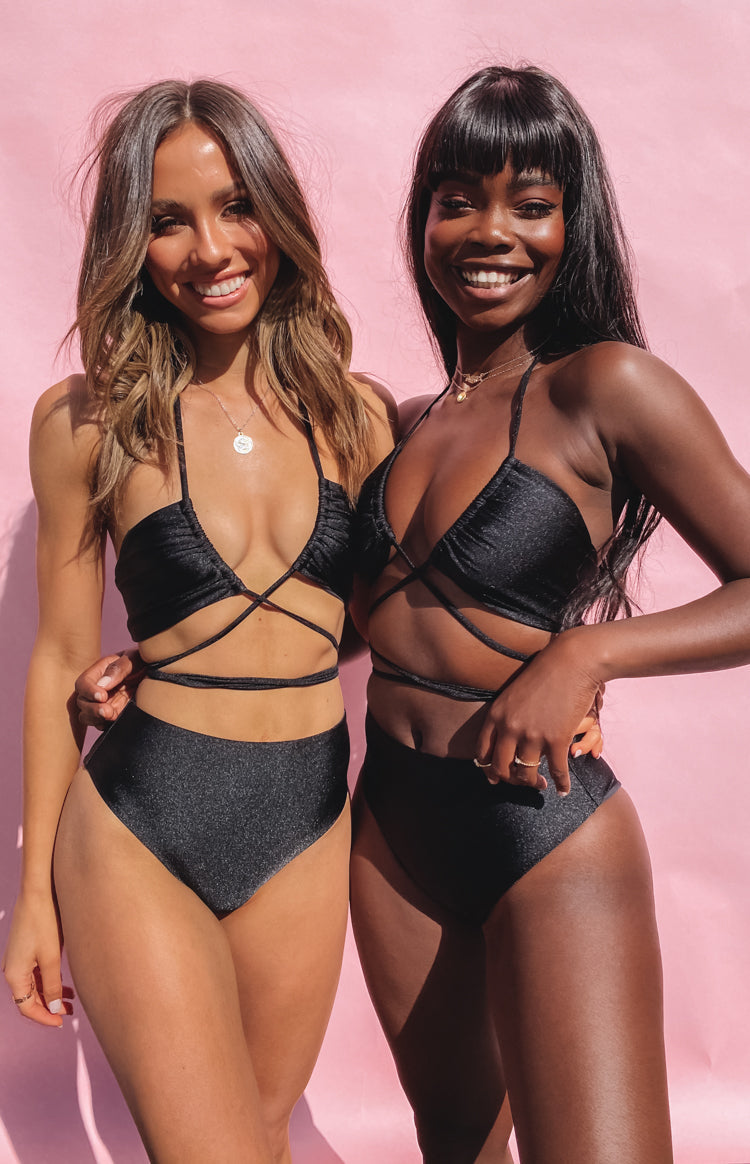 9.0 Swim Majorca High Waisted Bikini Bottoms Metallic Black – Beginning  Boutique US