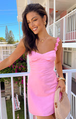 Marbelle Hot Pink Satin Mini Dress Image