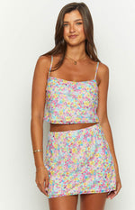 Milliana Painted Floral Pink Mini Skirt Image