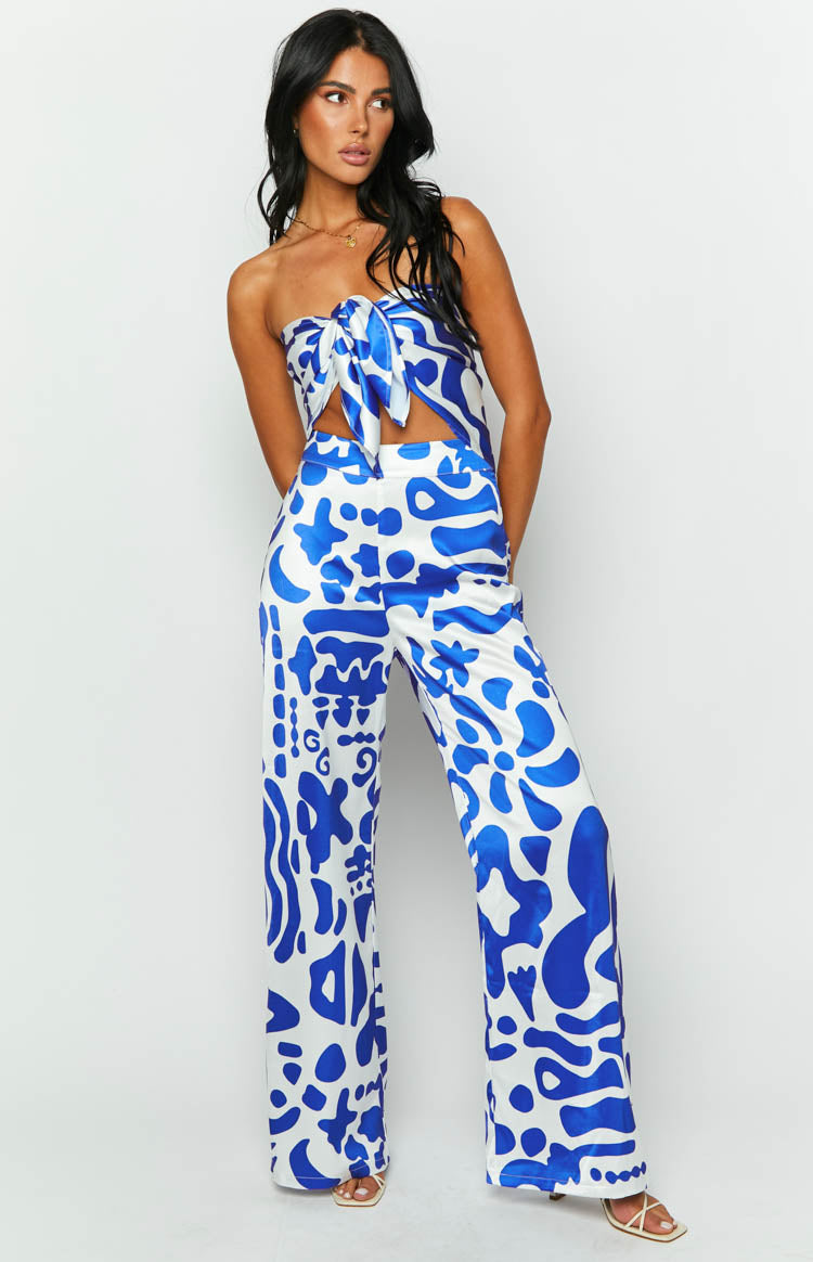 Mykonos Blue Print Pants – Beginning Boutique US