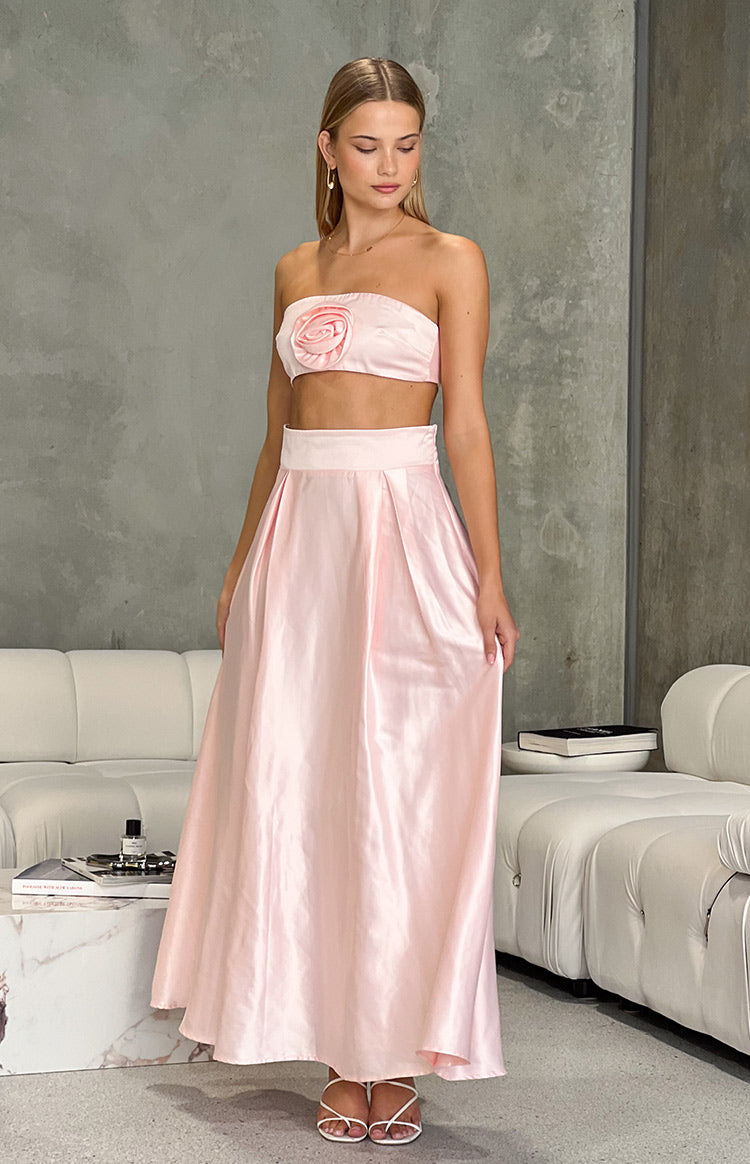 Nakiyah Pink Satin High Waisted Maxi Skirt Beginning Boutique US