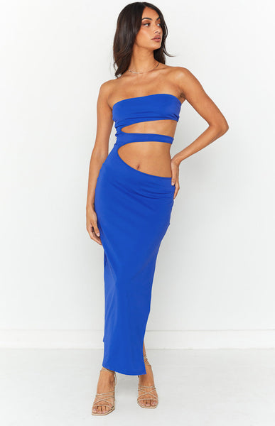 Electric Blue Silk Georgette Midi Dress - Ready-to-Wear 1AB7AT