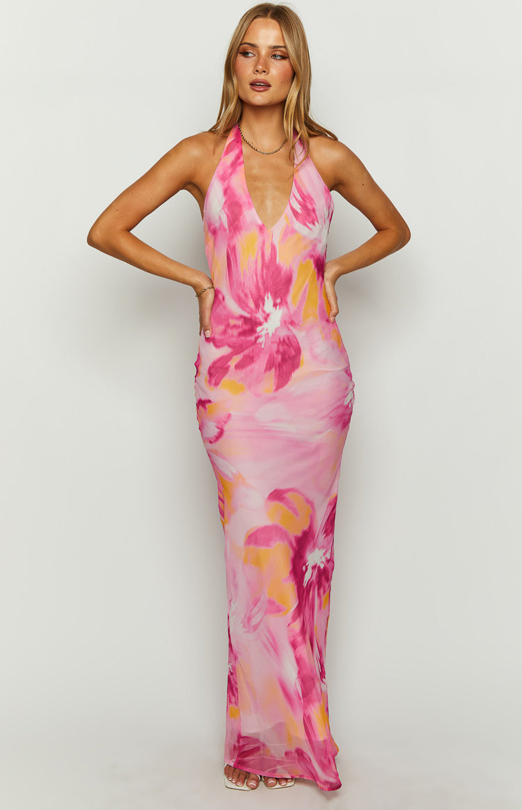 Orleans Pink Hibiscus Print Maxi Dress Image