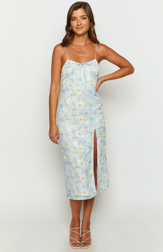 Paloma Blue Floral Midi Dress – Beginning Boutique US