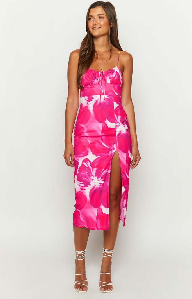 Paloma Pink Print Midi Dress – Beginning Boutique US