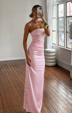 Pink Bloom Satin Strapless Maxi Dress – Beginning Boutique US