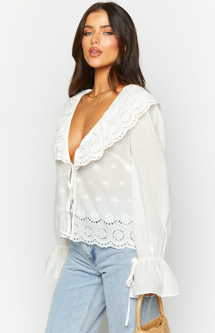 Poppie White Long Sleeve Top Image