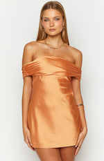 Primrose Orange Satin Off the Shoulder Mini Dress Image