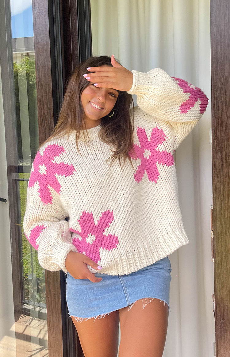 Ryver Cream Flower Knit Sweater Image