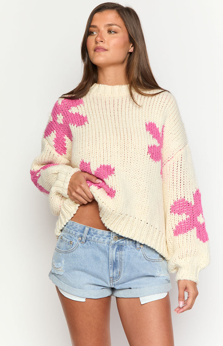 Ryver Cream Flower Knit Sweater Image