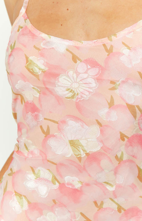 Renesmee Pink Floral Chiffon Maxi Dress – Beginning Boutique US