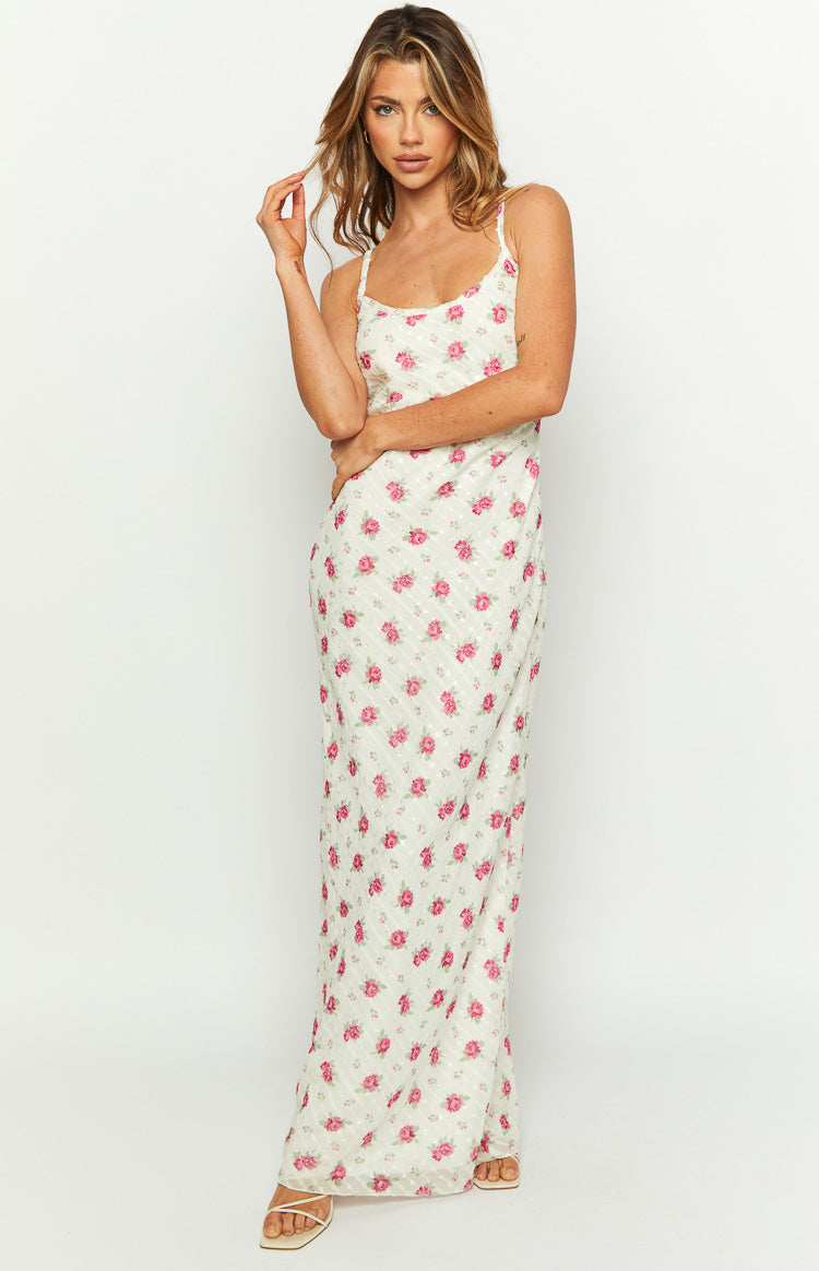 Renesmee White Floral Chiffon Maxi Dress – Beginning Boutique US