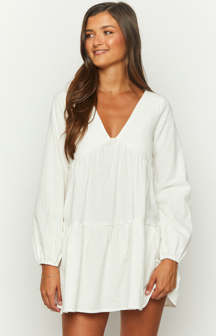 Retta White Long Sleeve Mini Dress Image