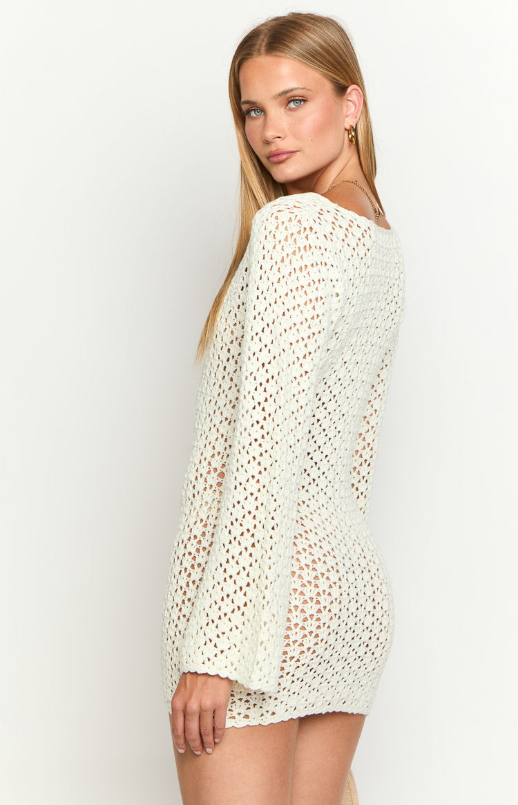 Rhi Cream Crochet Long Sleeve Mini Dress Image