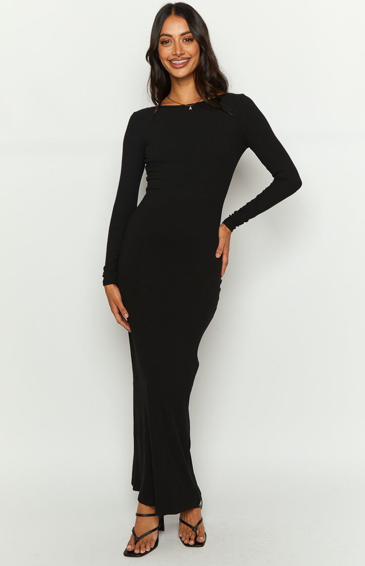 Long black dress retailer with sleeves