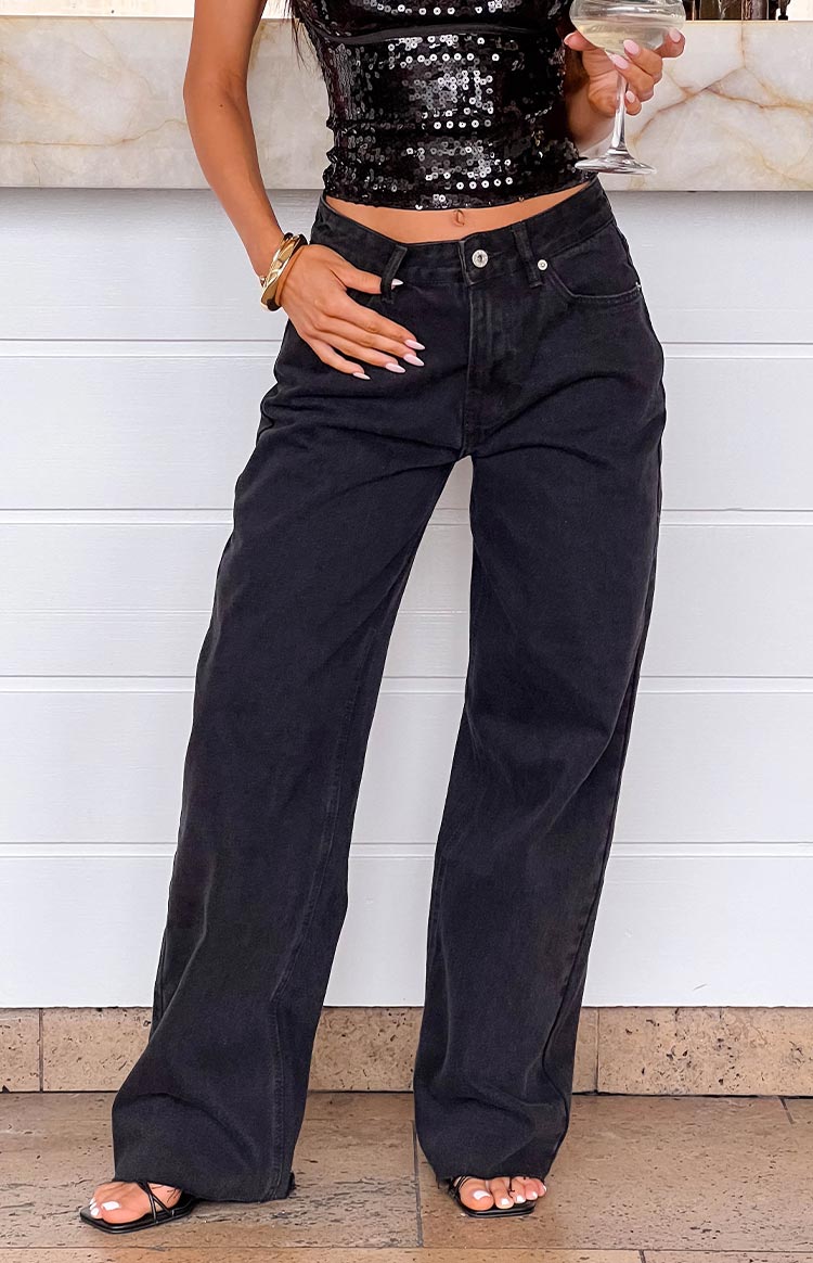 BB Exclusive She's Yours Black Wide Leg Boyfriend Jeans