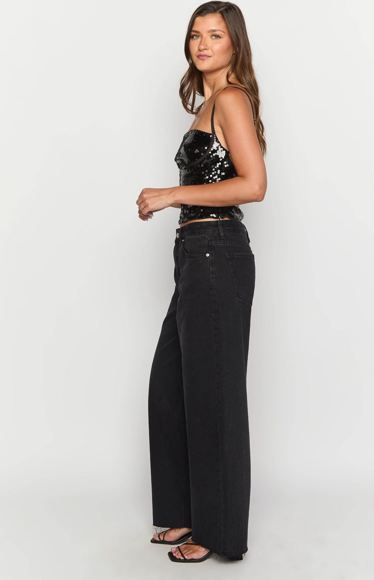 She's Yours Black Wide Leg Boyfriend Jeans Image