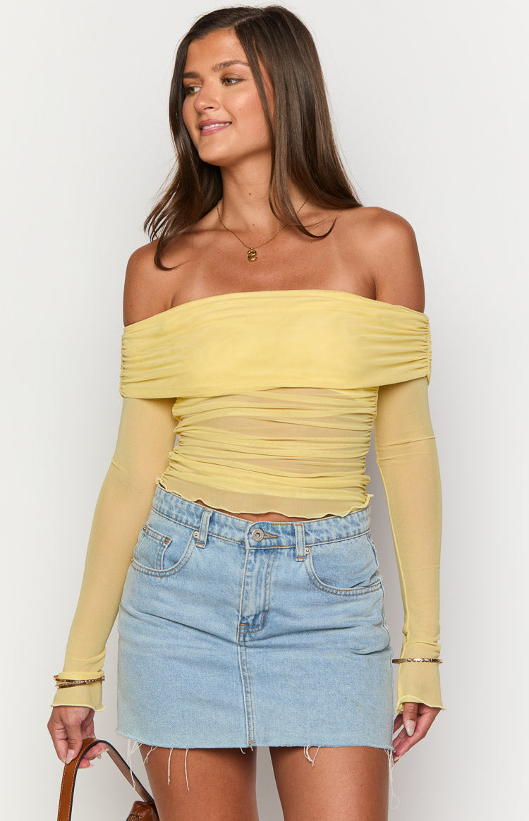 Sky Yellow Mesh Off Shoulder Top Image