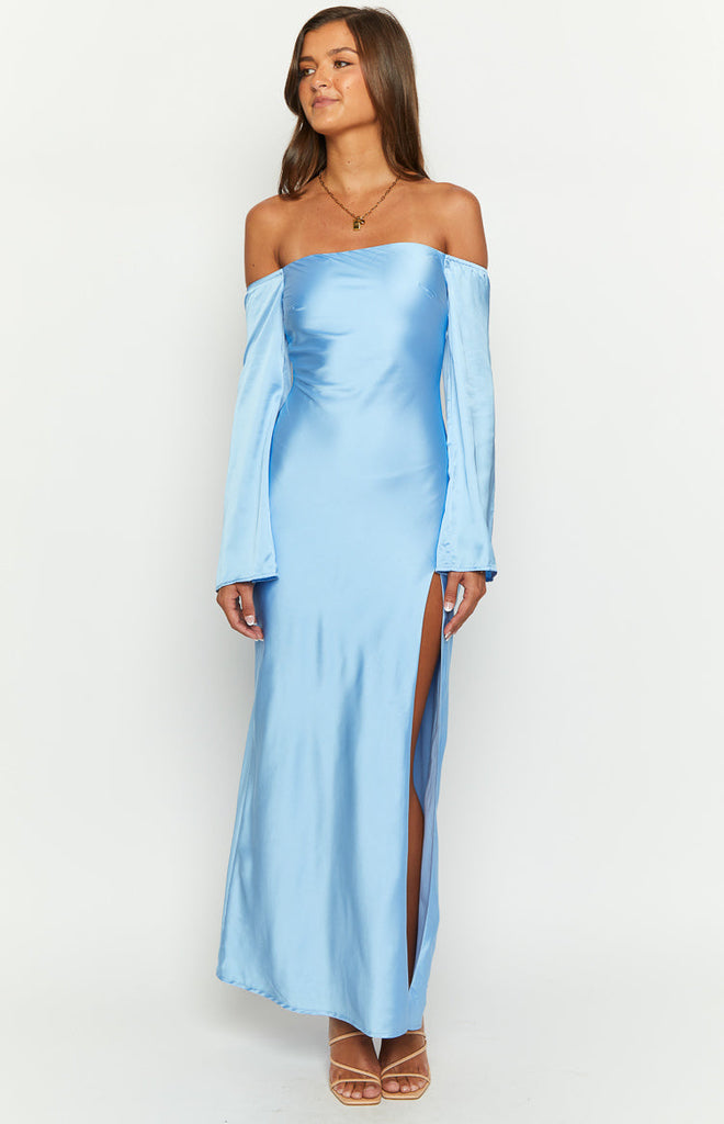 Shae Blue Satin Long Sleeve Maxi Dress – Beginning Boutique US