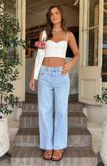 She's Yours Light Wash Denim Wide Leg Boyfriend Jeans Image