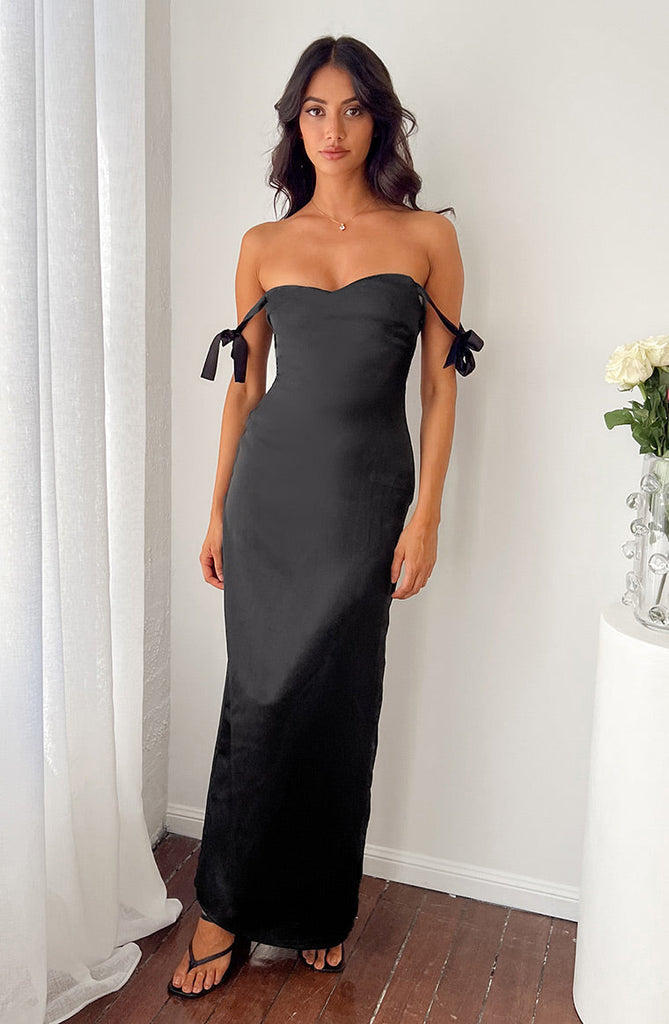 Sheridan Black Satin Maxi Dress – Beginning Boutique US