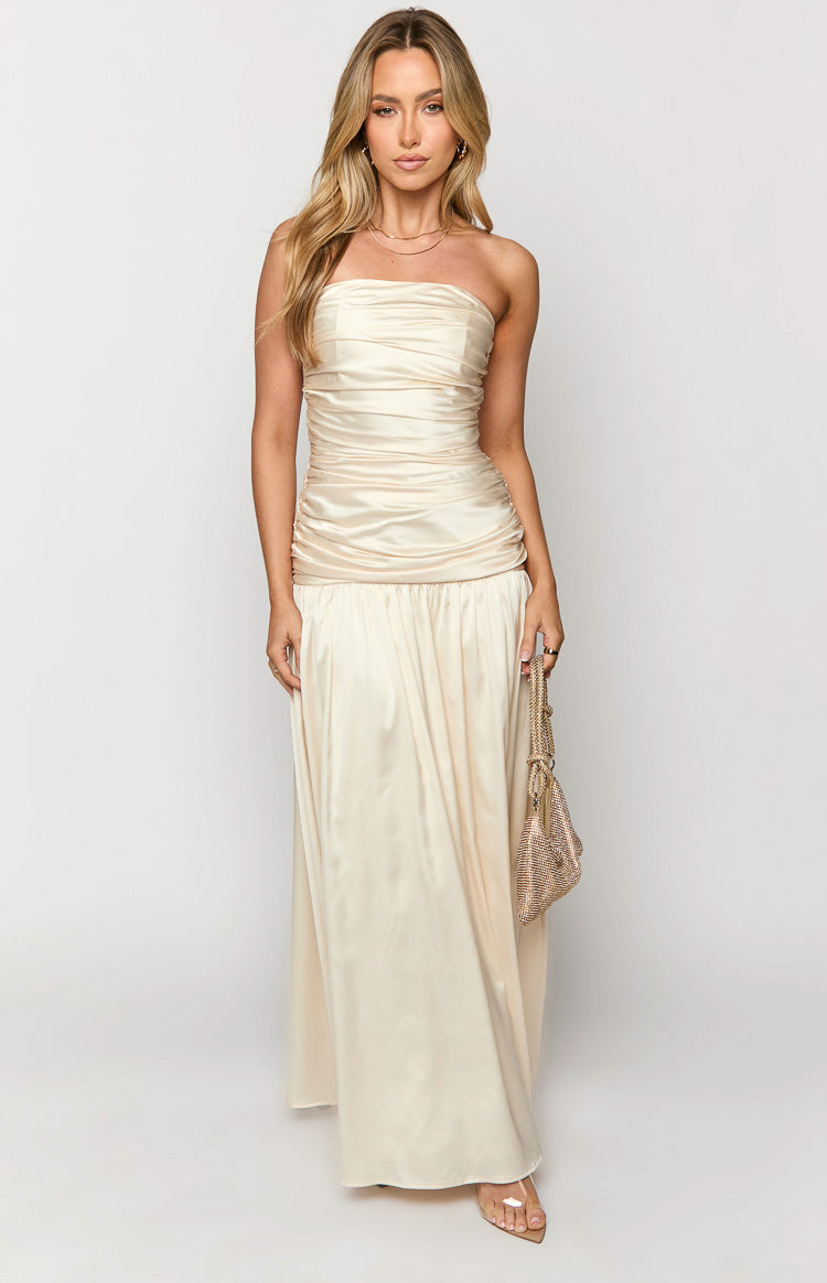 Sinclair Cream Satin Strapless Maxi Dress Image