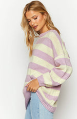 Snuggle Lilac Striped Oversized Striped Sweater Image