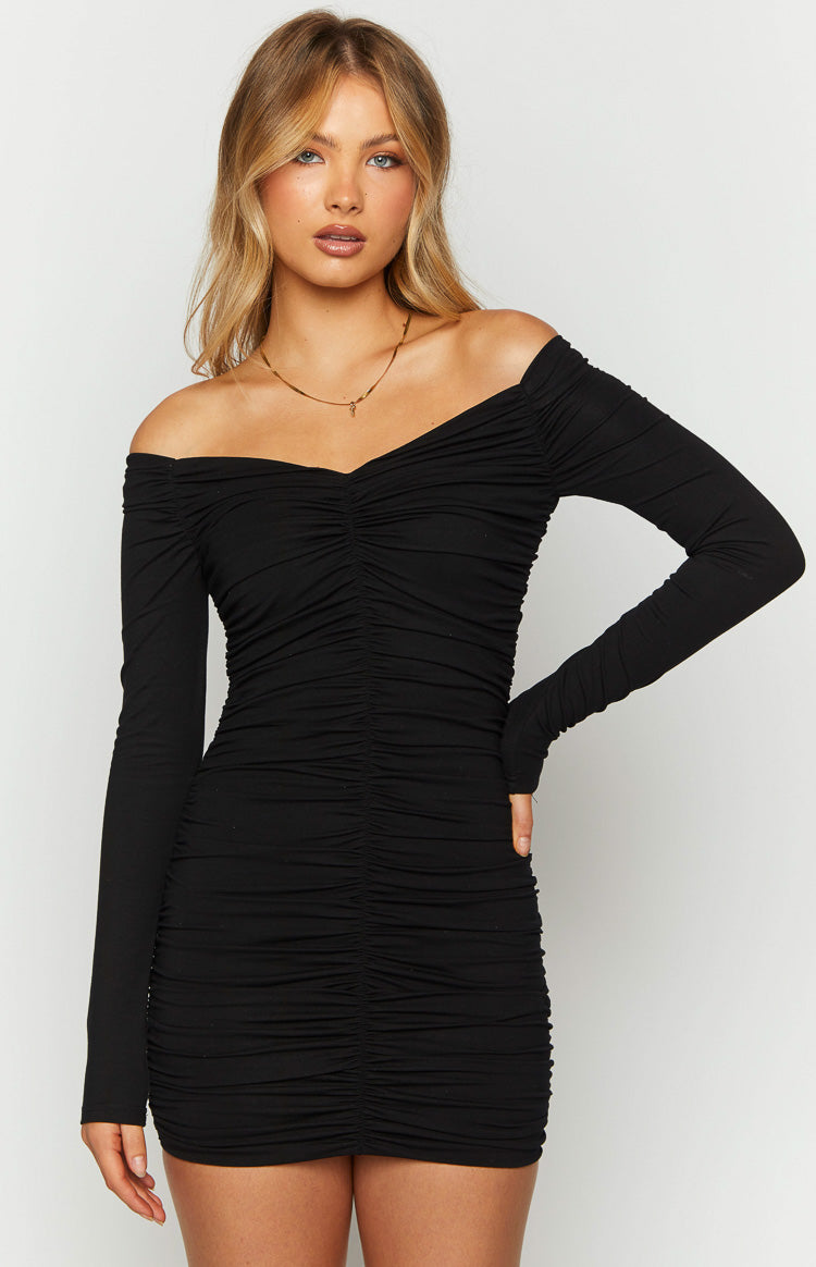 Solene Black Long Sleeve Mini Dress – Beginning Boutique US