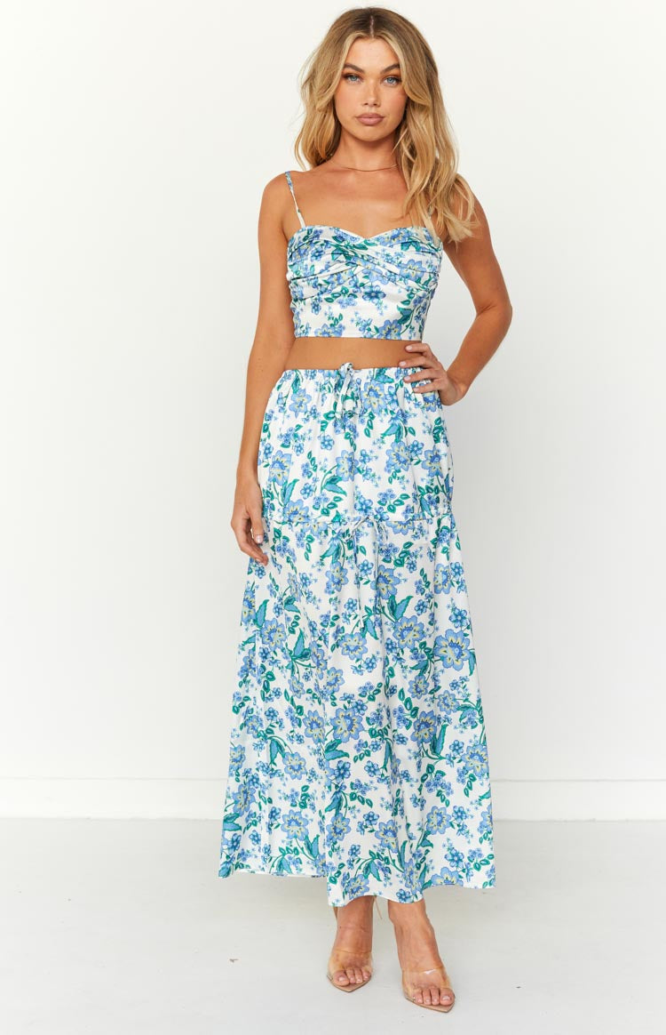 Sweet Satin Blue Floral Maxi Skirt – Beginning Boutique US