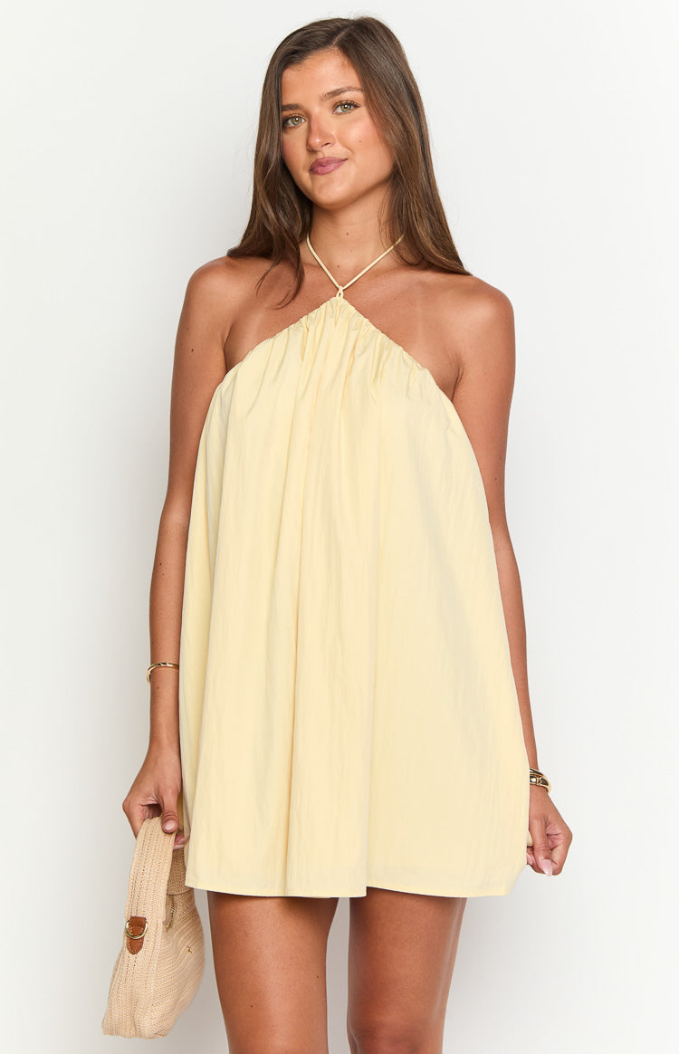 Talei Yellow Halter Puff Mini Dress Image