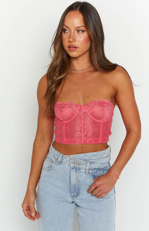 Corset Boutique US Lace Top Pink – Beginning Tiarna