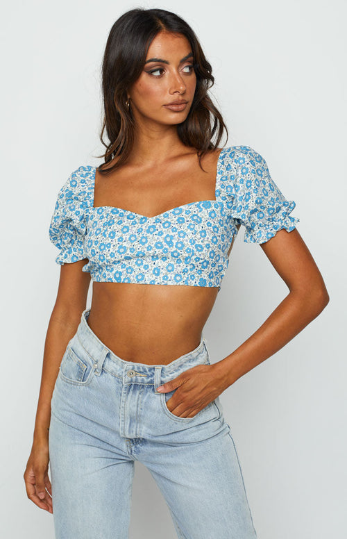 Tove Tie Up Top Blue Floral – Beginning Boutique US